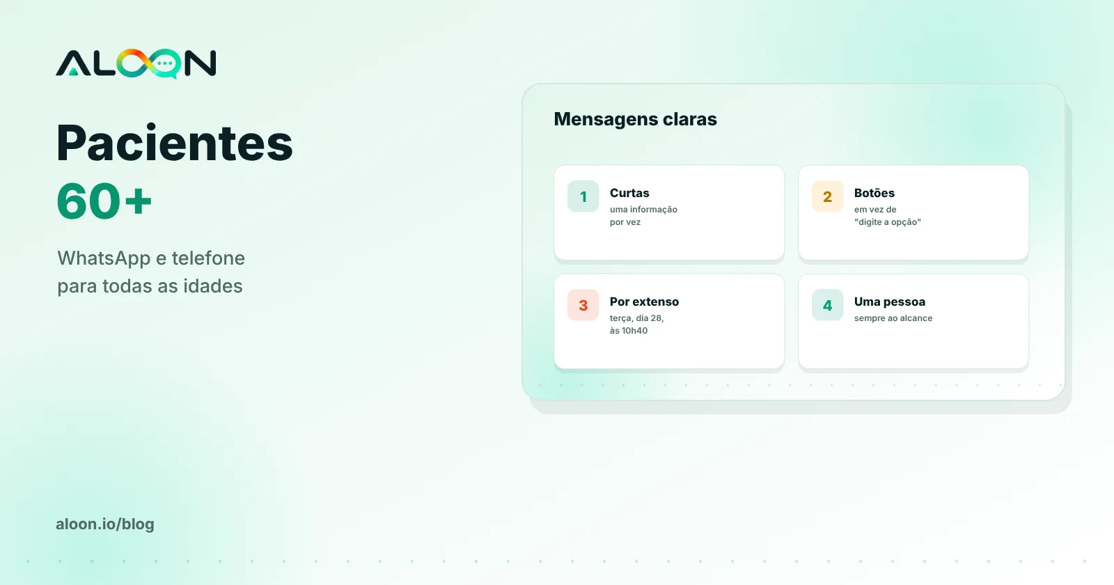 Mensagem simples para paciente 60+ e menu de voz curto